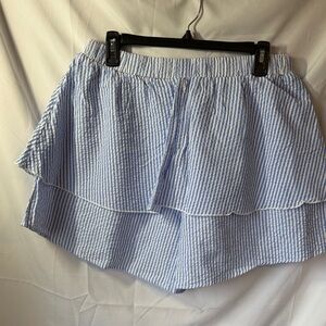 SHEIN Blue & White Striped Tiered Seersucker Skort & Top